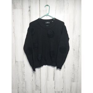 Tahari Women's Small Black On Black Textured Polka Dot Sweater